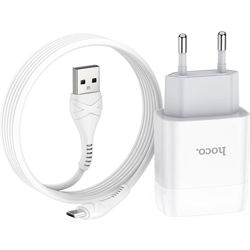 Сетевое зарядное устройство HOCO C72A Glorious Charger set 10.5W White (6931474713001) Кабель съемный