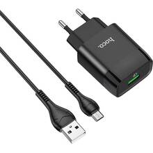 Мережевий зарядний пристрій HOCO C72Q Glorious single port QC3.0 charger set Micro 18W Black (6931474732521)