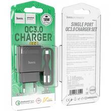 Мережевий зарядний пристрій HOCO C72Q Glorious single port QC3.0 charger set Micro 18W Black (6931474732521)
