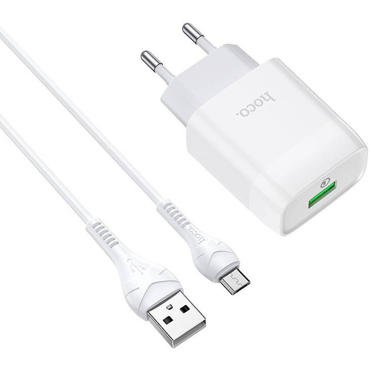 Мережевий зарядний пристрій HOCO C72Q Glorious single port QC3.0 charger set Micro 18W White (6931474732538)