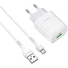 Мережевий зарядний пристрій HOCO C72Q Glorious single port QC3.0 charger set Micro 18W White (6931474732538)