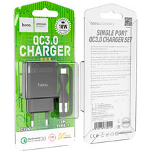 Сетевое зарядное устройство HOCO C72Q Glorious single port QC3.0 charger set Type-C 18W Black (6931474732545)