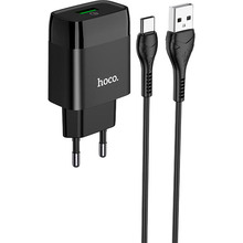Сетевое зарядное устройство HOCO C72Q Glorious single port QC3.0 charger set Type-C 18W Black (6931474732545)
