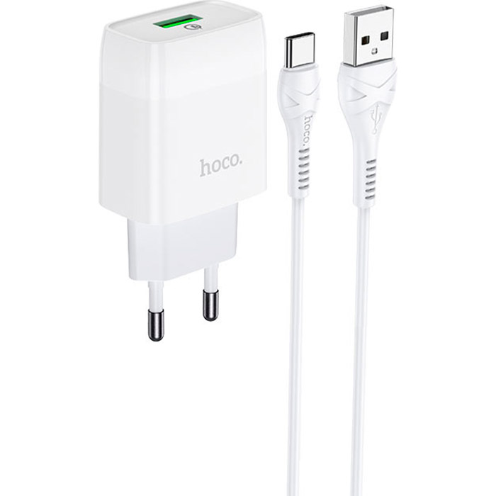 Сетевое зарядное устройство HOCO C72Q Glorious single port QC3.0 charger set Type-C 18W White (6931474732552) Мощность 18