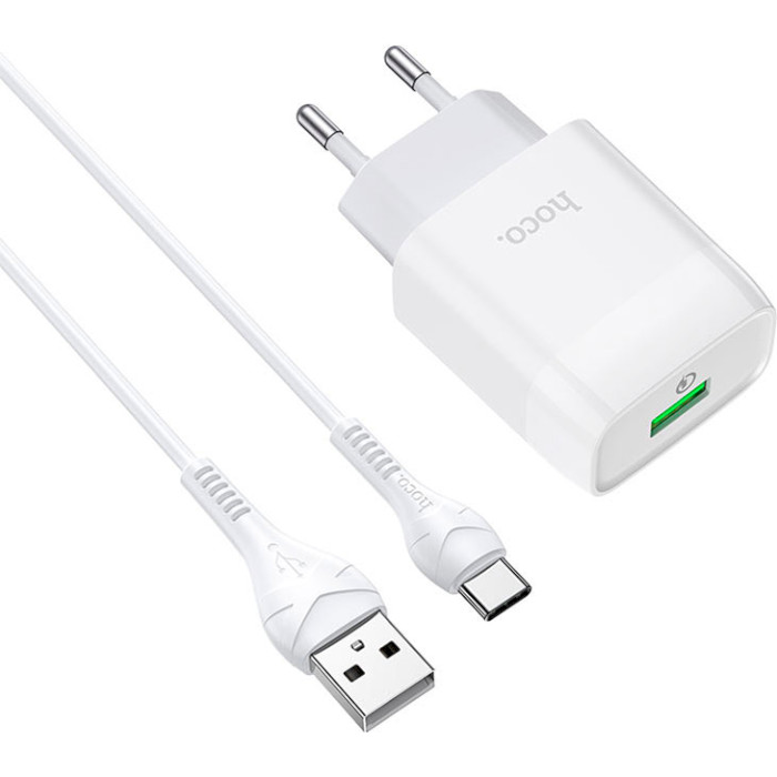 Сетевое зарядное устройство HOCO C72Q Glorious single port QC3.0 charger set Type-C 18W White (6931474732552)