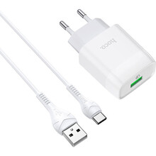 Сетевое зарядное устройство HOCO C72Q Glorious single port QC3.0 charger set Type-C 18W White (6931474732552)