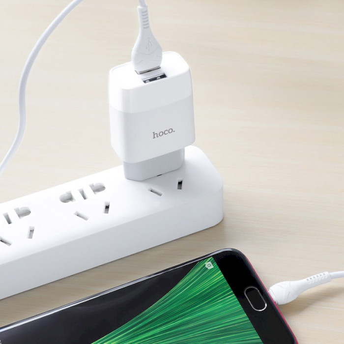 Фото Сетевое зарядное устройство HOCO C73A Glorious dual port charger set Micro 12W White (6931474713063)