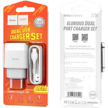 Мережевий зарядний пристрій HOCO C73A Glorious dual port charger set Type-C 12W White (6931474713070)