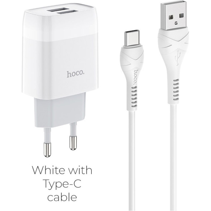 Мережевий зарядний пристрій HOCO C73A Glorious dual port charger set Type-C 12W White (6931474713070) Тип кабелю USB х USB Type-С