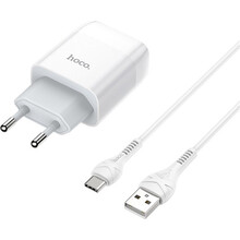 Мережевий зарядний пристрій HOCO C73A Glorious dual port charger set Type-C 12W White (6931474713070)