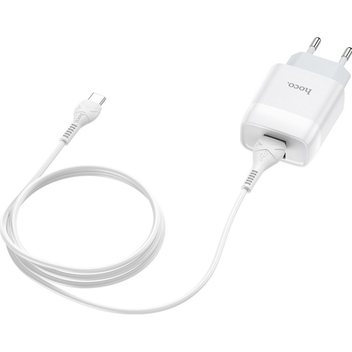 Мережевий зарядний пристрій HOCO C73A Glorious dual port charger set Type-C 12W White (6931474713070) Кабель знімний