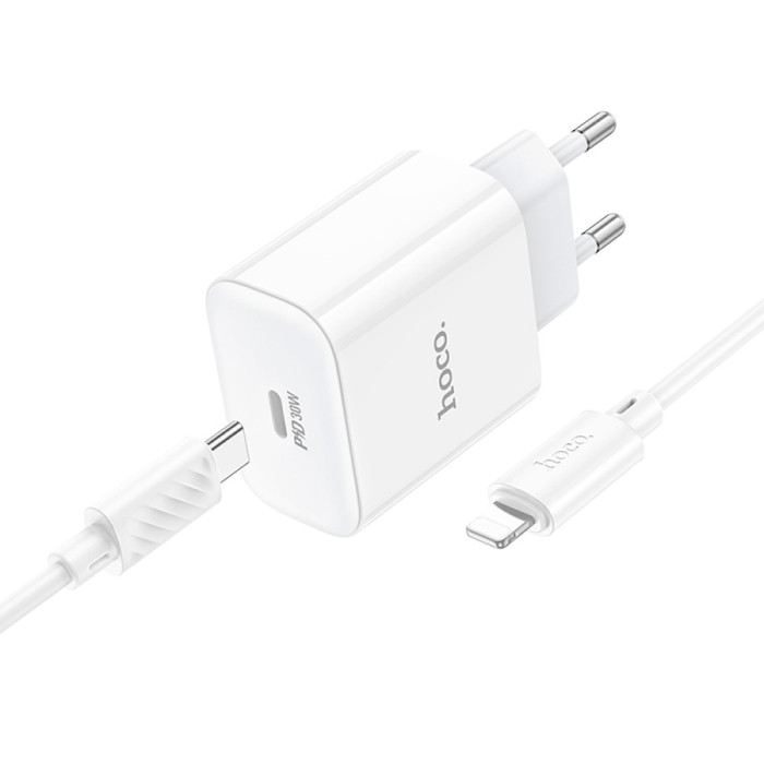 Сетевое зарядное устройство HOCO C76A Pro Majestic single port PD30W charger set C to iP EU White (6942007616317)