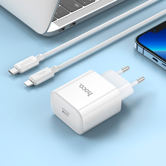 Фото Сетевое зарядное устройство HOCO C76A Pro Majestic single port PD30W charger set C to iP EU White (6942007616317)