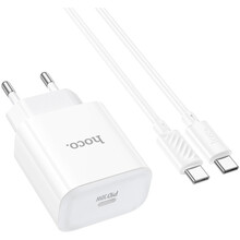Сетевое зарядное устройство HOCO C76A Pro Majestic single port PD30W charger set Type-C to Type-C EU White (6942007616324)