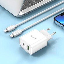 Зарядний пристрій HOCO C80A Plus Rapido PD20W+QC3.0 Charger Set C to iP White (6931474779892)