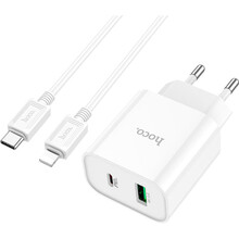 Зарядний пристрій HOCO C80A Plus Rapido PD20W+QC3.0 Charger Set C to iP White (6931474779892)