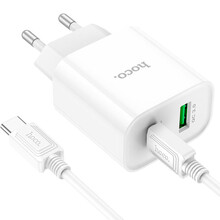 Сетевое зарядное устройство HOCO C80A Plus Rapido PD20W+QC3.0 charger set Type-C to Type-C White (6931474779908)