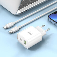 Сетевое зарядное устройство HOCO C80A Plus Rapido PD20W+QC3.0 charger set Type-C to Type-C White (6931474779908)