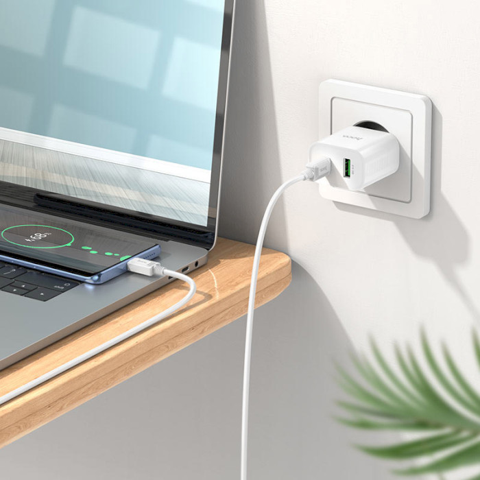 Изображение Сетевое зарядное устройство HOCO C80A Plus Rapido PD20W+QC3.0 charger set Type-C to Type-C White (6931474779908)
