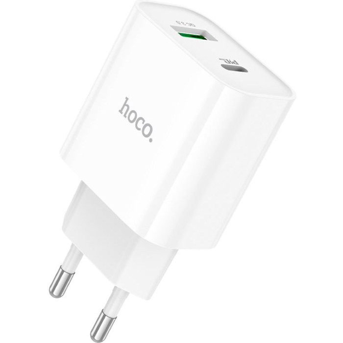 Внешний вид Сетевое зарядное устройство HOCO C80A Plus Rapido PD20W+QC3.0 charger set Type-C to Type-C White (6931474779908)