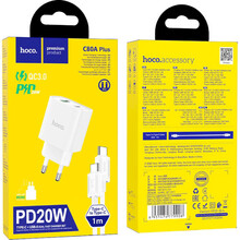 Сетевое зарядное устройство HOCO C80A Plus Rapido PD20W+QC3.0 charger set Type-C to Type-C White (6931474779908)