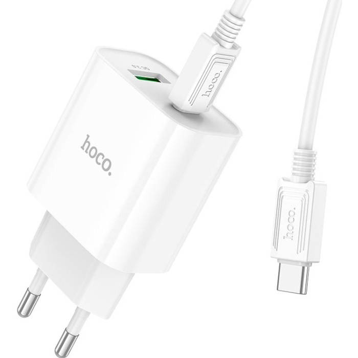 Сетевое зарядное устройство HOCO C80A Plus Rapido PD20W+QC3.0 charger set Type-C to Type-C White (6931474779908) Мощность 20