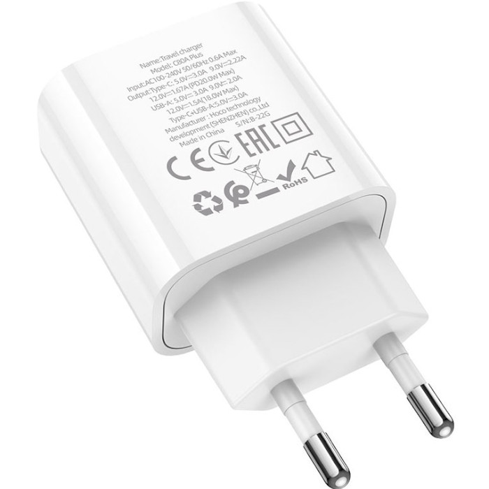 Зарядний пристрій HOCO C80A Plus Rapido PD20W+QC3.0 charger White (6931474779885) Вихідний роз'єм USB