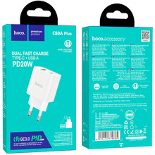 Зарядний пристрій HOCO C80A Plus Rapido PD20W+QC3.0 charger White (6931474779885)