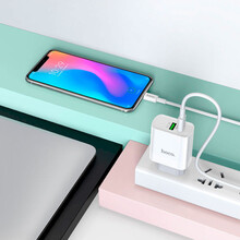 Сетевое зарядное устройство HOCO C80A Rapido PD20W+QC3.0 charger set Type-C TO Type-C EU White (6931474740533)