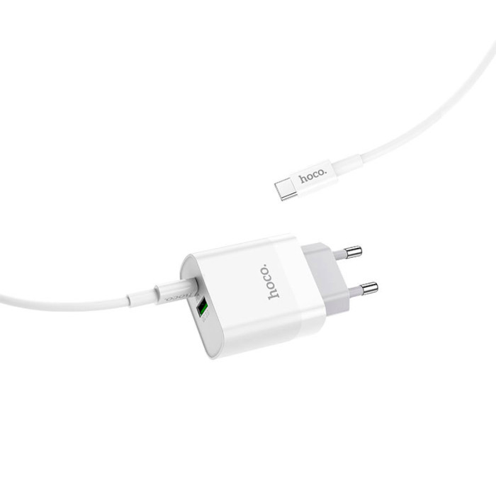 Сетевое зарядное устройство HOCO C80A Rapido PD20W+QC3.0 charger set Type-C TO Type-C EU White (6931474740533) Кабель съемный
