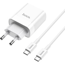 Сетевое зарядное устройство HOCO C80A Rapido PD20W+QC3.0 charger set Type-C TO Type-C EU White (6931474740533)