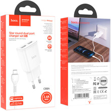 Сетевое зарядное устройство HOCO C88A Star round dual port charger set iP 12W White (6931474749512)