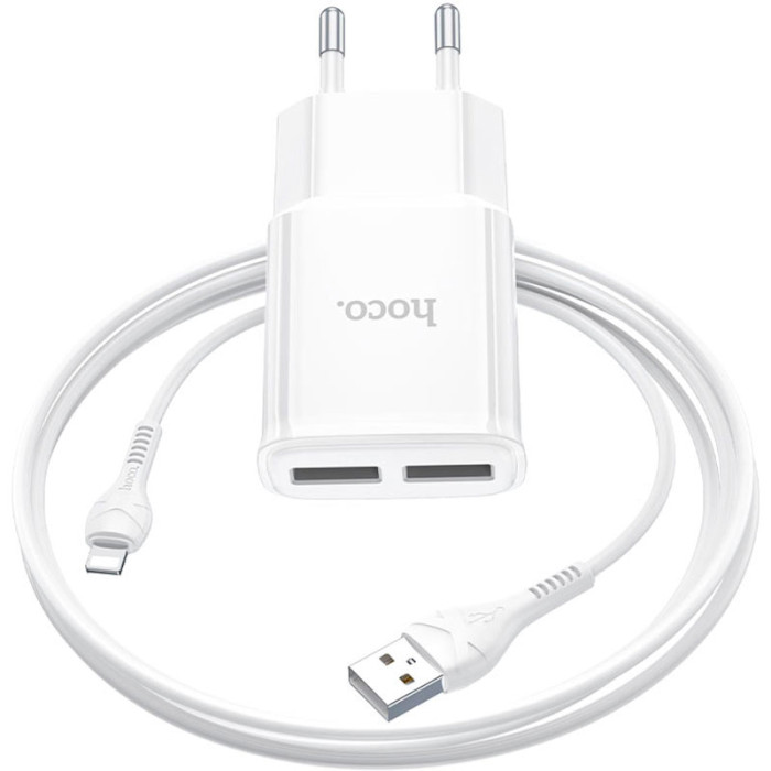 Сетевое зарядное устройство HOCO C88A Star round dual port charger set iP 12W White (6931474749512) Мощность 12