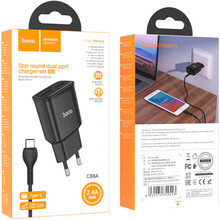 Мережевий зарядний пристрій HOCO C88A Star round dual port charger set Type-C 12W Black (6931474749543)