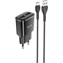 Мережевий зарядний пристрій HOCO C88A Star round dual port charger set Type-C 12W Black (6931474749543)