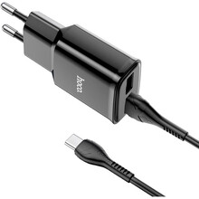 Мережевий зарядний пристрій HOCO C88A Star round dual port charger set Type-C 12W Black (6931474749543)