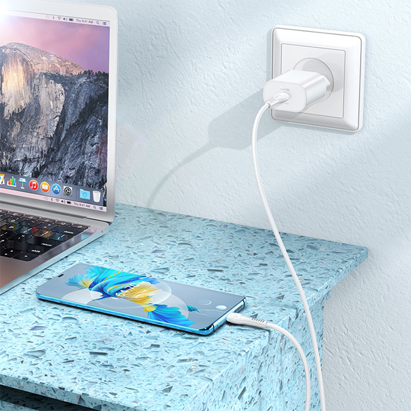 Фото Зарядний пристрій HOCO N22 Jetta Charger set PD 25W (EU) White (6931474760081)