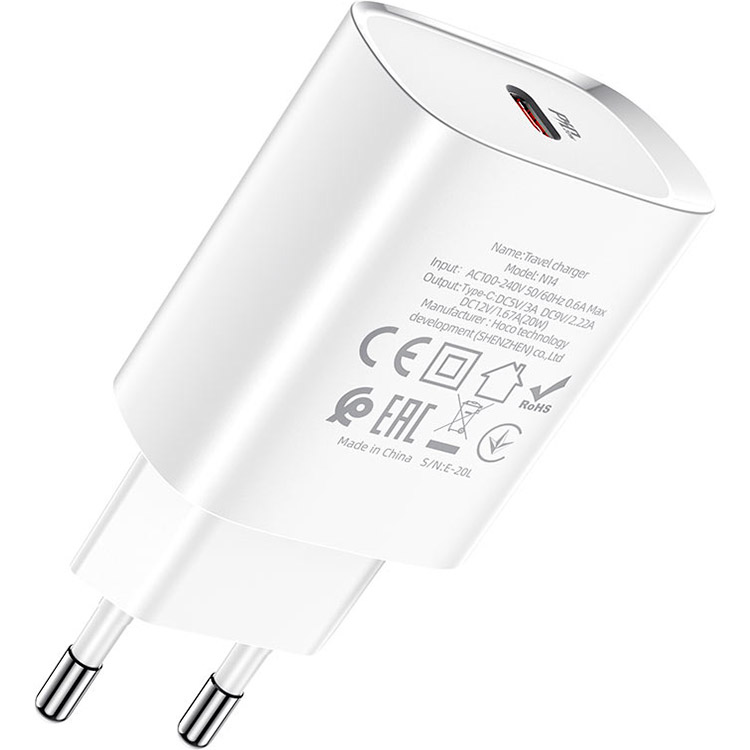Сетевое зарядное устройство HOCO N14 Smart Charging Single Port PD20W White (6931474745026) Кабель отсутствует