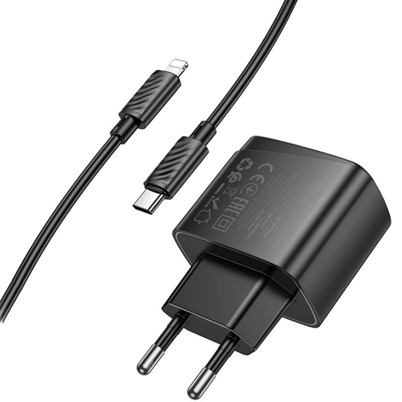 Зарядний пристрій HOCO CS61A Bright PD30W+QC3.0 Charger Set (EU) Black (6942007638432) Кабель знімний