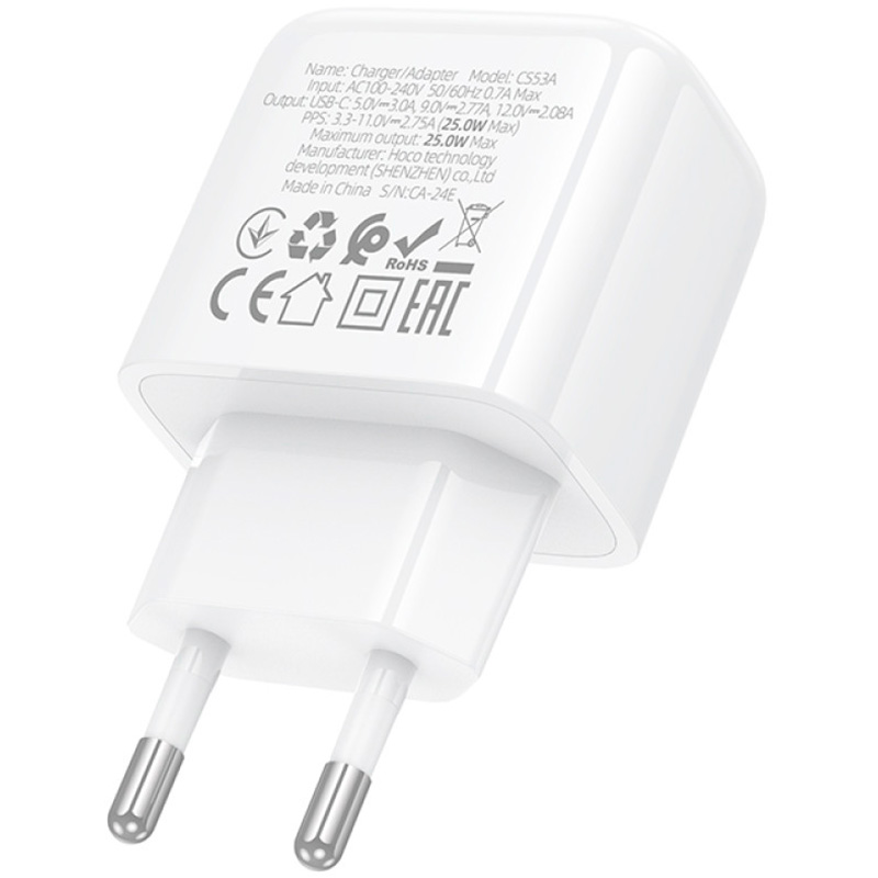 Внешний вид Сетевое зарядное устройство HOCO CS53A Surplus Single Port PD25W White (6942007631488)