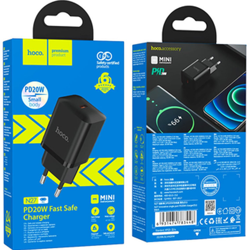 Зарядний пристрій HOCO N27 PD20W Black (6931474783448) Потужність 20