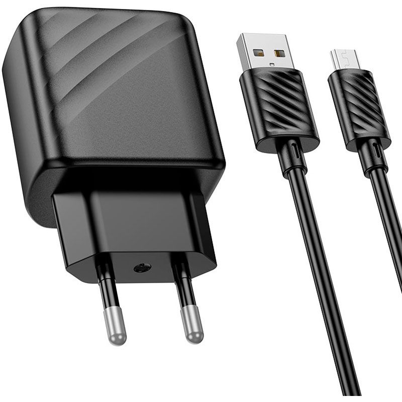 Зарядний пристрій HOCO CS21A Rich QC3.0 Charger Set Micro (EU) Black (6942007609890) Тип кабелю USB Type-C х micro-USB