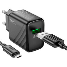 Зарядний пристрій HOCO CS21A Rich QC3.0 Charger Set Micro (EU) Black (6942007609890)