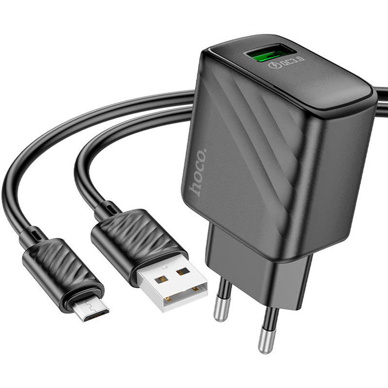 Зарядний пристрій HOCO CS21A Rich QC3.0 Charger Set Micro (EU) Black (6942007609890)
