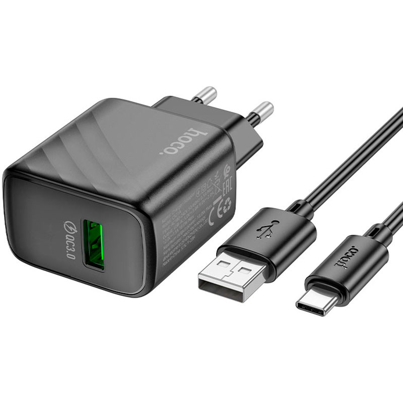 Зарядний пристрій HOCO CS21A Rich QC3.0 Charger Set Type-C (EU) Black (6942007609906) Кабель знімний