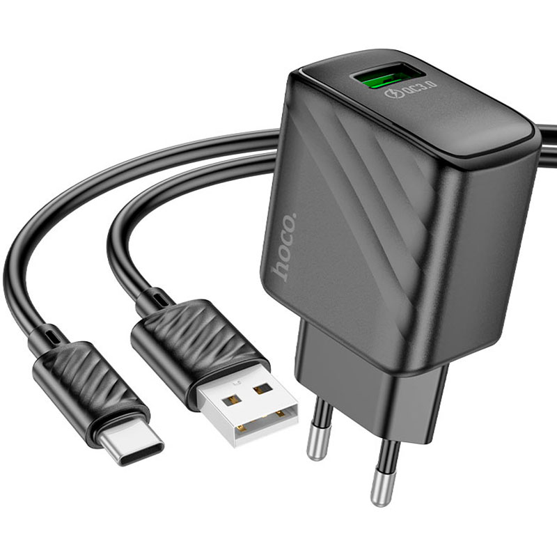 Зарядний пристрій HOCO CS21A Rich QC3.0 Charger Set Type-C (EU) Black (6942007609906)