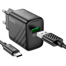 Зарядний пристрій HOCO CS21A Rich QC3.0 Charger Set Type-C (EU) Black (6942007609906)