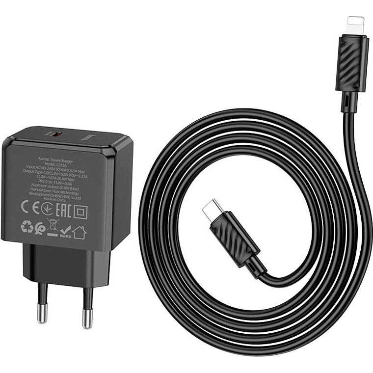 Зарядний пристрій HOCO CS13A Ocean PD20W Charger Set Black (6942007603829) Потужність 20