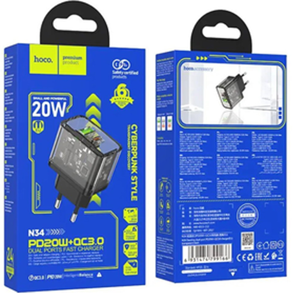 Замовити Зарядний пристрій HOCO N34 PD20W+QC3.0 Black (6931474799166)