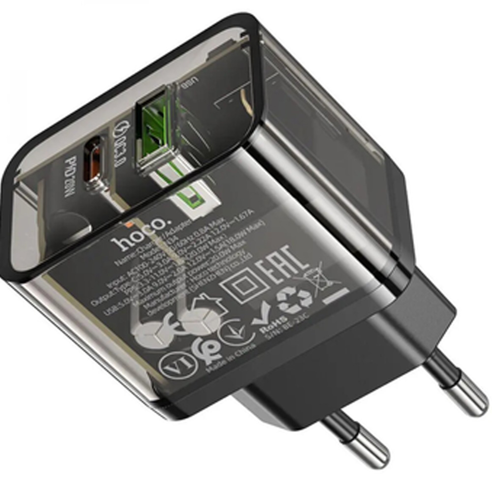 Зарядний пристрій HOCO N34 PD20W+QC3.0 Black (6931474799166) Кабель відсутній